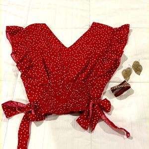 Red V-neck crop top for patriotic party